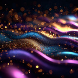 Glitter Purple Wave Stripes Design. Shiny moving lines design element with bokeh effect background