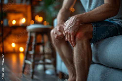 man holding  knee and feeling pain photo