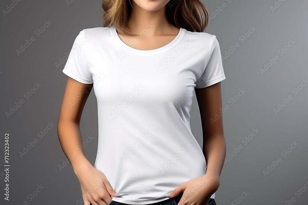 Fototapeta premium Woman in White Tshirt Mockup created with Generative AI