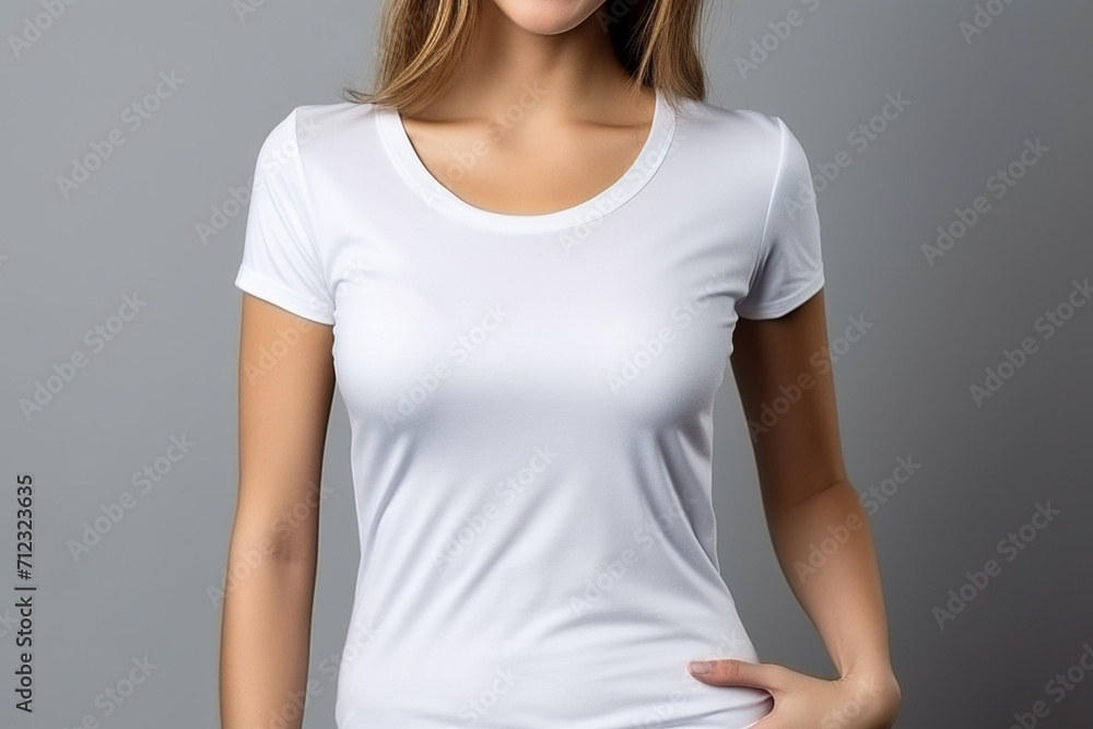 Woman in White Tshirt Mockup created with Generative AI Woman in White Tshirt Mockup created with Generative AI