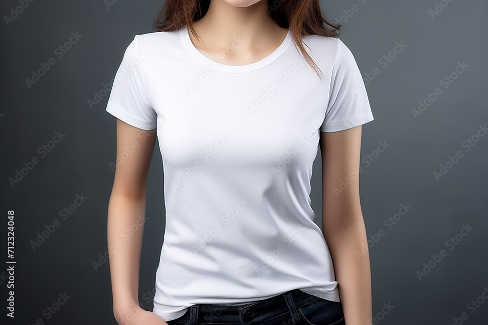 Woman in White Tshirt Mockup created with Generative AI Woman in White Tshirt Mockup created with Generative AI