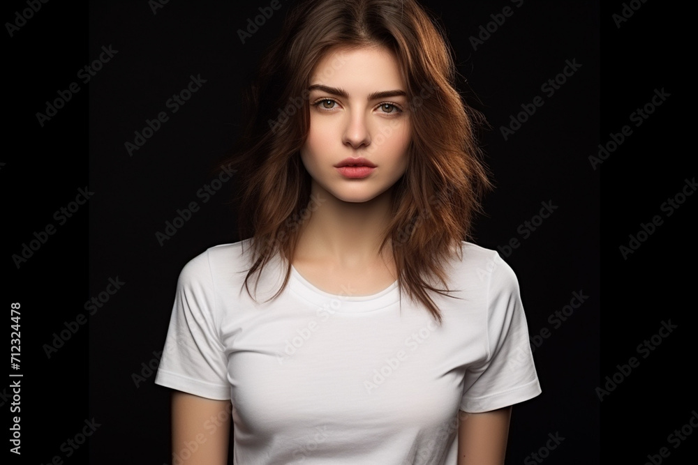 Woman in White Tshirt Mockup created with Generative AI Woman in White Tshirt Mockup created with Generative AI