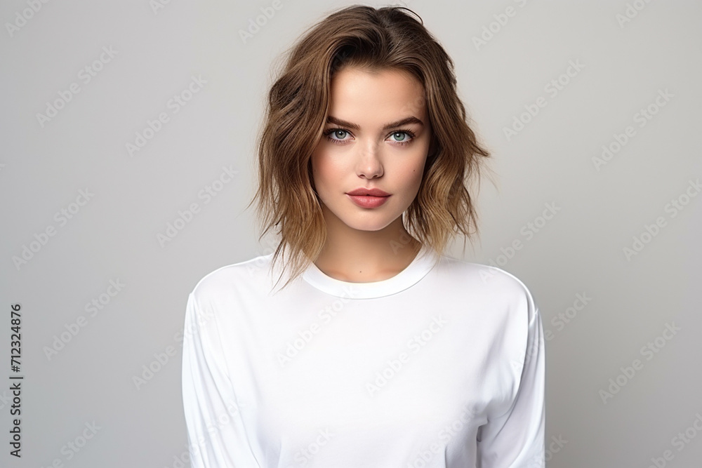 Woman in White Tshirt Mockup created with Generative AI Woman in White Tshirt Mockup created with Generative AI