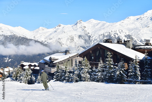 Slopes of Courchevel ski resort by winter 