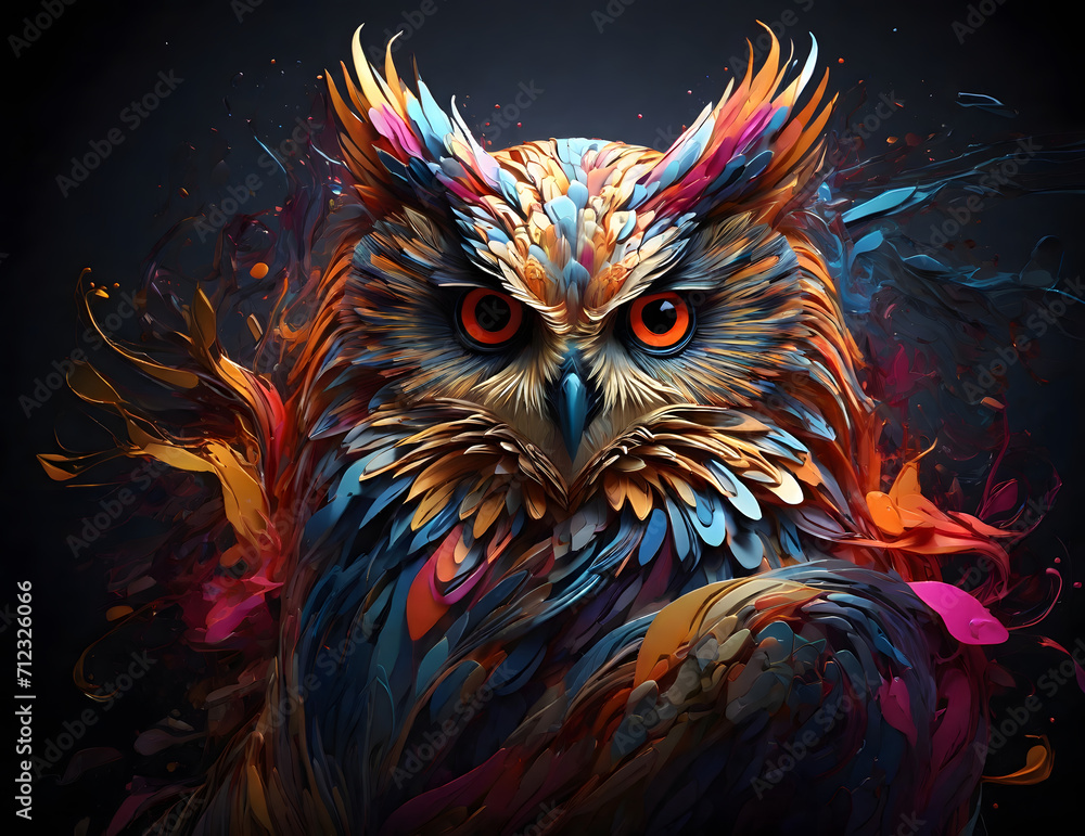 Abstract colorful owl liquid vector art image