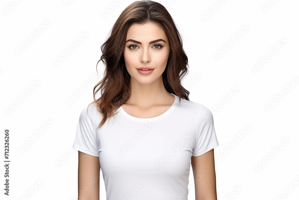 Woman in White Tshirt Mockup created with Generative AI Woman in White Tshirt Mockup created with Generative AI