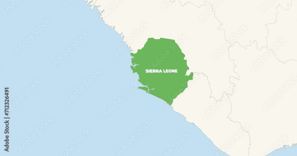 World Map Zoom In To Sierra Leone. Animation in 4K Video. Green Sierra Leone Territory On Blue and White World Map World Map Zoom In To Sierra Leone. Animation in 4K Video. Green Sierra Leone Territory On Blue and White World Map