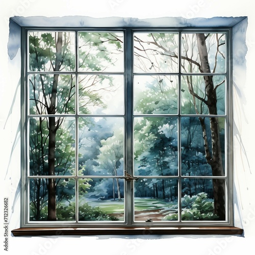Rainy day window. A watercolor window with raindrop. AI generate illustration
