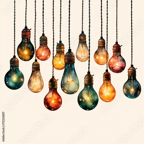 Warm hygge watercolor style string lights. AI generate illustration