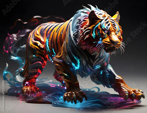 Abstract colourful 3D tiger wave art image