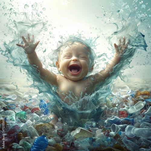 babies in ocean plastic waste
