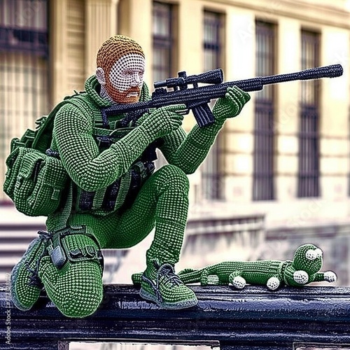 knitted soldiers shoot cotton