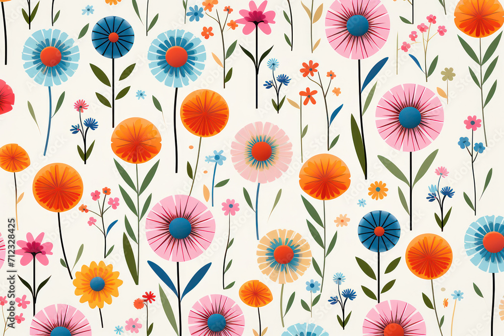 Seamless Floral Pattern: Summer Blossom Illustration on Vintage Fabric