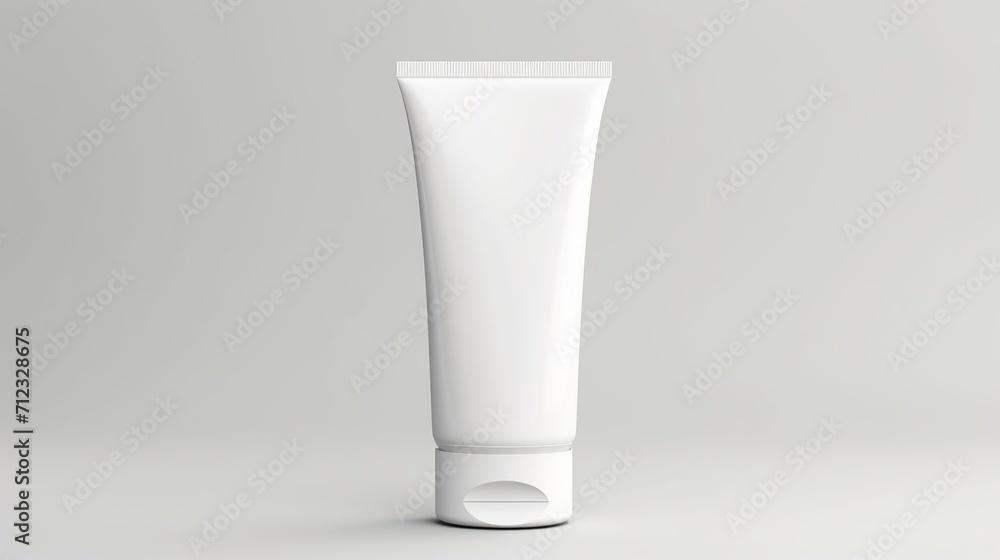 Mockup of a white tube for cream, toothpaste, gel, sauce, paint, glue on a gray background. Packaging collection. - obrazy, fototapety, plakaty 
