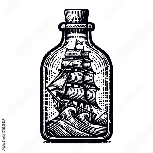 sailing ship inside a bottle sketch