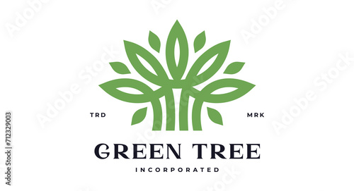 Tree Label, Sign, Logo Oak, Olive Eco Brand. Logo green tree template company sign, organic eco heraldic icon. Graphic template emblem life symbol, silhouette tree logotype. Vector Illustration