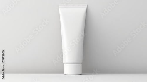 Mockup of a white tube for cream, toothpaste, gel, sauce, paint, glue on a gray background. Packaging collection.