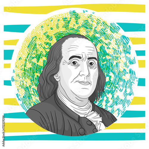 Hand drawn vector portrait. Benjamin Franklin (ID: 712329284)