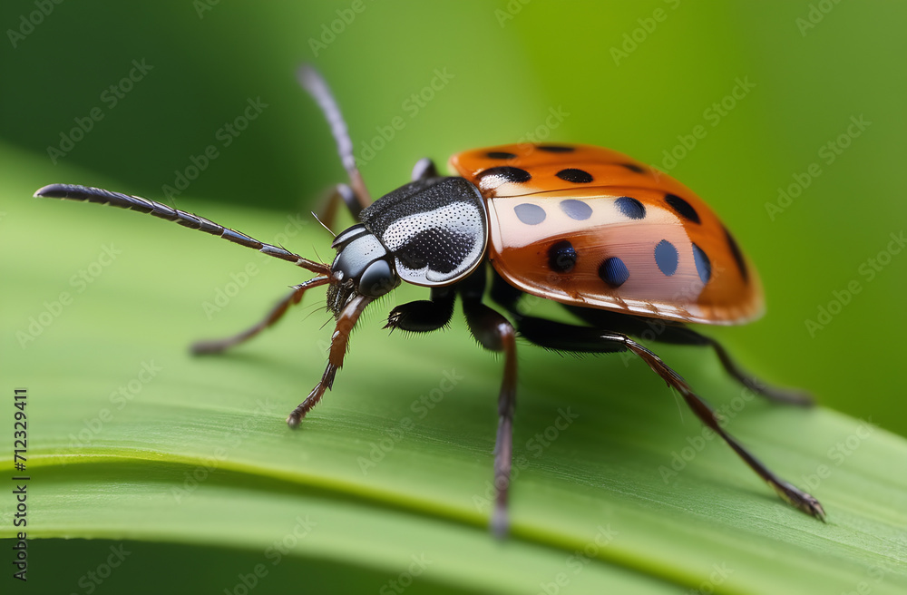 beetle, mite, close-up on a background of green grass beetle, mite, close-up on a background of green grass