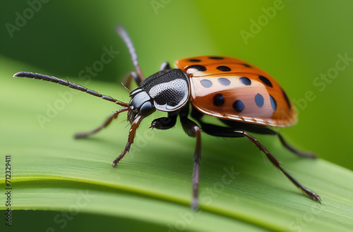 beetle, mite, close-up on a background of green grass © Kseniya Ananko