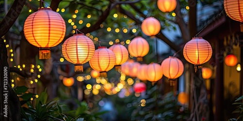 Evening Festivity: Bright Lanterns Strung Up, Adding a Festive Glow - Lively Atmosphere - Capture the Joyful Ambiance in the Evening