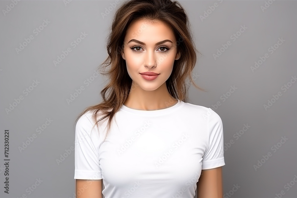 Obraz premium Woman in White Tshirt Mockup created with Generative AI