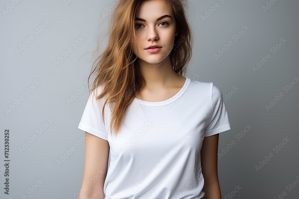 Woman in White Tshirt Mockup created with Generative AI Woman in White Tshirt Mockup created with Generative AI