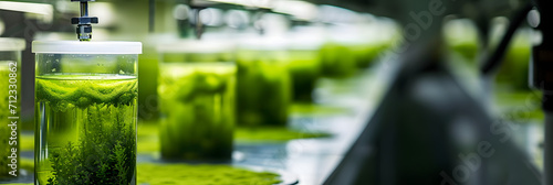 Biofuel industry project involving algae research in industrial laboratories for medicinal purposes using a laboratory photobioreactor for algae fuel. photo