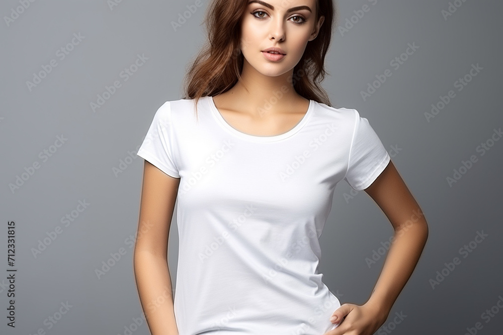 Woman in White Tshirt Mockup created with Generative AI Woman in White Tshirt Mockup created with Generative AI
