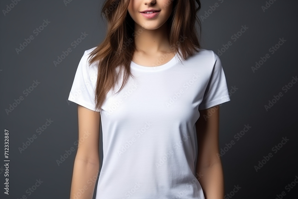 Obraz premium Woman in White Tshirt Mockup created with Generative AI