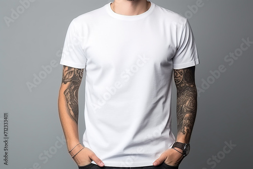 Woman in White Tshirt Mockup created with Generative AI photo