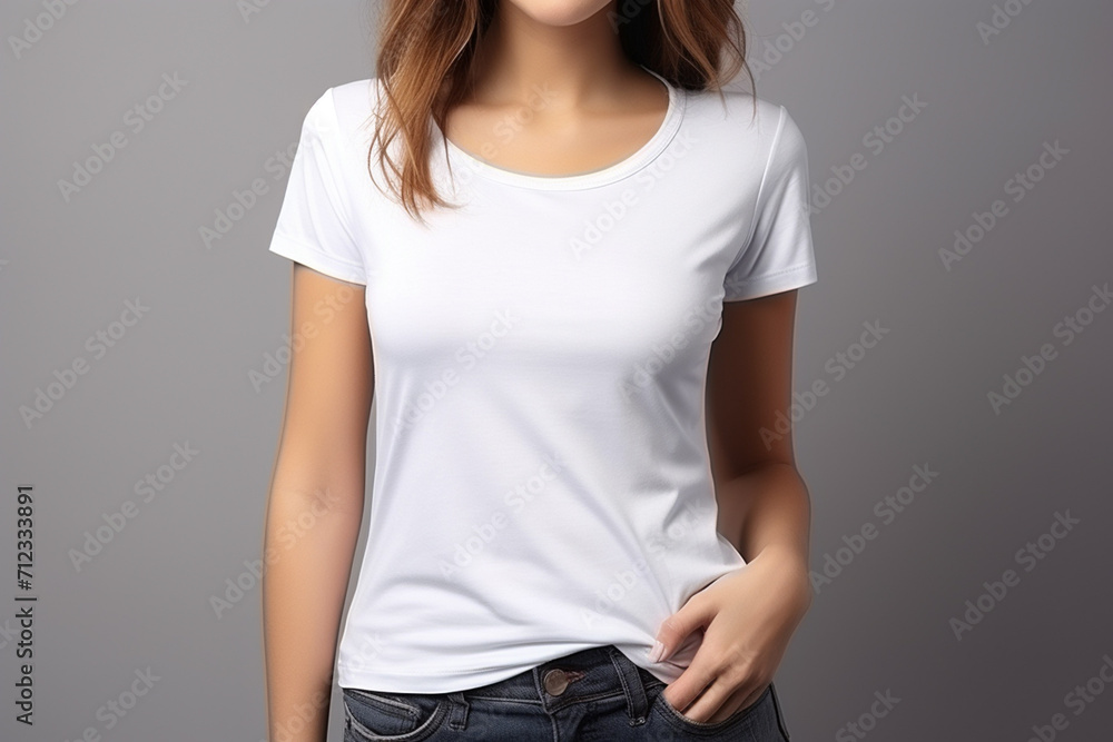 Woman in White Tshirt Mockup created with Generative AI Woman in White Tshirt Mockup created with Generative AI