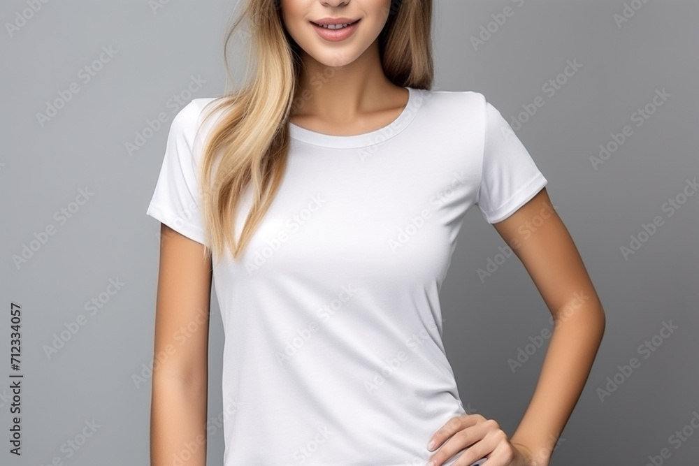 Woman in White Tshirt Mockup created with Generative AI Woman in White Tshirt Mockup created with Generative AI