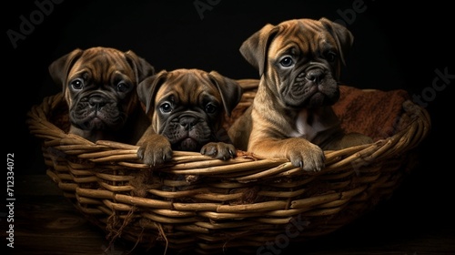 Three brindle puppies in the basket © Muhammad