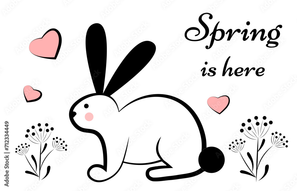 Obraz premium Spring rabbit among flowers. Doodle