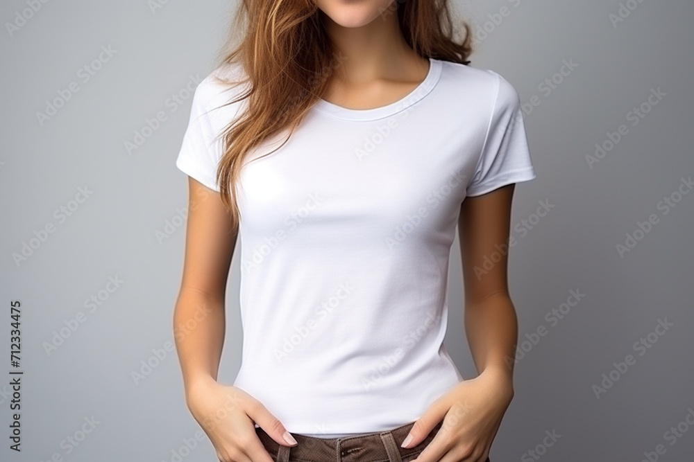 Woman in White Tshirt Mockup created with Generative AI Woman in White Tshirt Mockup created with Generative AI