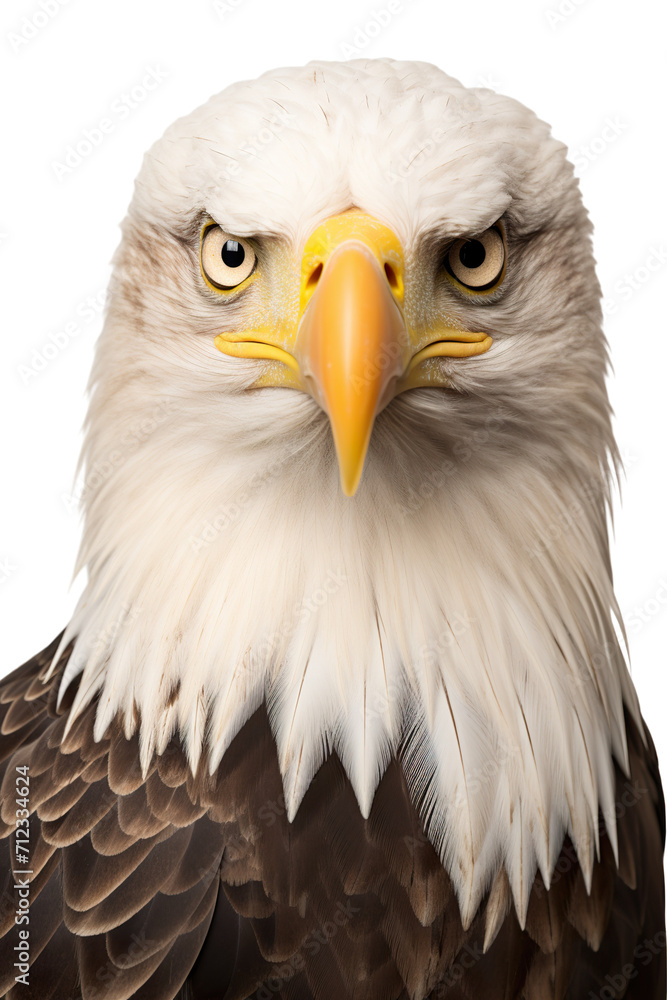 Fototapeta premium Bald eagle portrait studio shot, isolated white background PNG