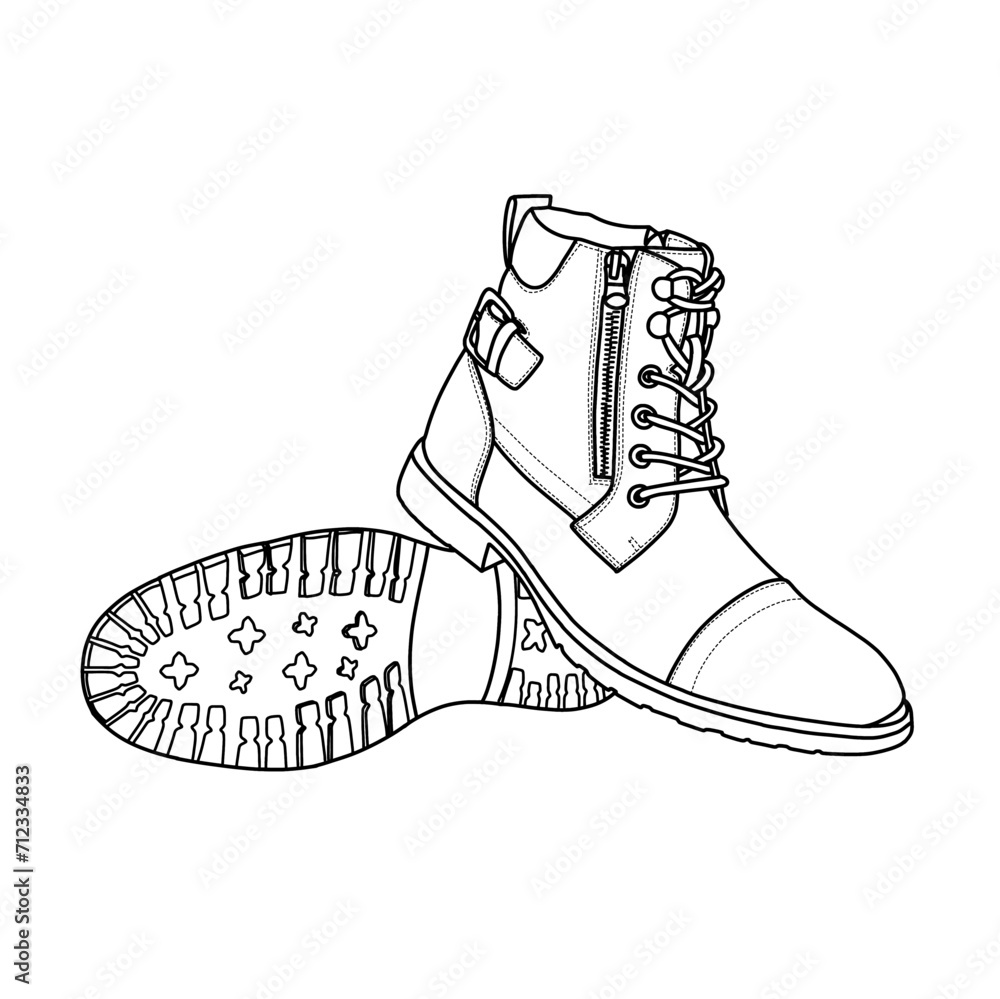 Technical sketch drawing of Men Casual Boots Line Art, suitable for ...