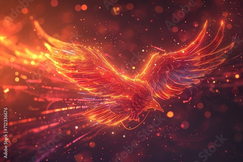 The outline of a phoenix, showcase interface cosmic background photo