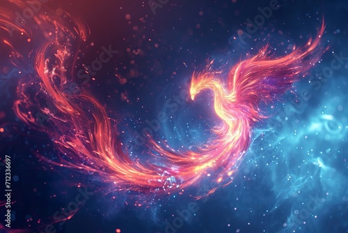 The outline of a phoenix, showcase interface cosmic background photo