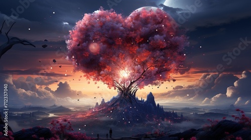 A fantasy blue tree shaped like a heart standing alone © Muhammad