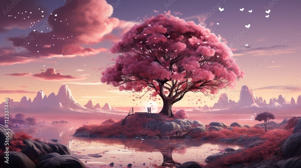 Illustration of a pink tree