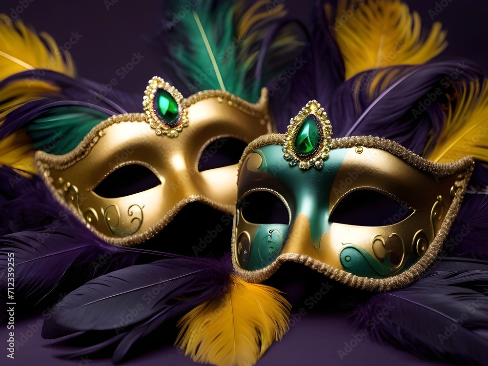 Mardi gras venetian carnival mask with feathers