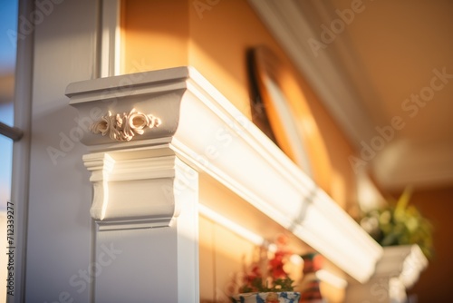 evening light casting a warm glow on georgian dentil molding photo