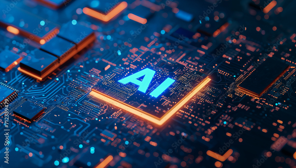 Artificial intelligence micro chip with text on chip,close-up of ...