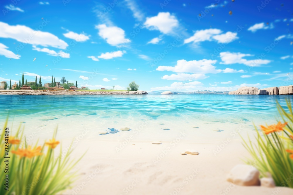 summer beach scene with clear blue water