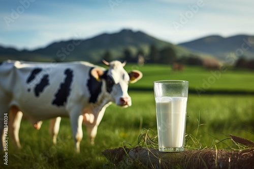 Farm-fresh delight, a glass of milk with its bovine benefactor