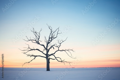 a barren winter tree silhouetted at dusk © studioworkstock