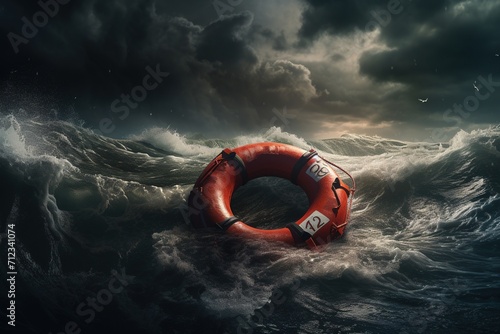 Hope amidst turmoil, a lifebuoy in stormy seas photo