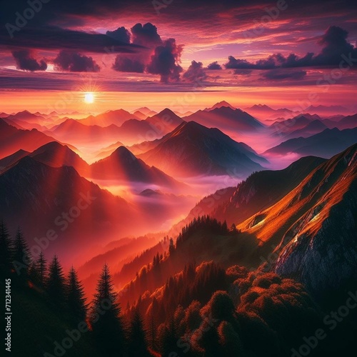 sunset over mountains, AI-generated